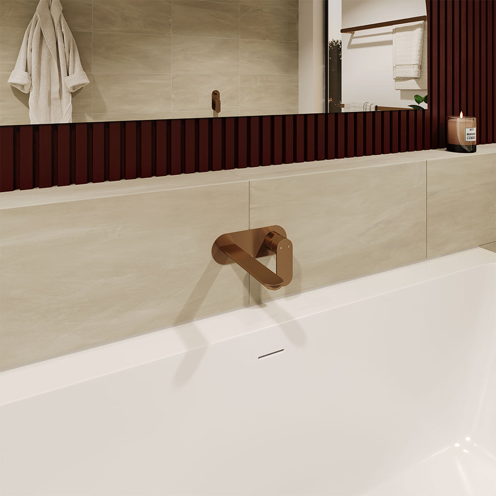 Fienza Empire Slim Basin/Bath Wall Mixer Set Round Plates 160mm, Brushed Copper