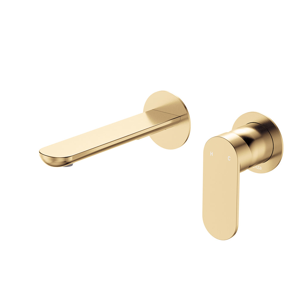 Fienza Empire Slim Basin/Bath Wall Mixer Set Round Plates 160mm, Urban Brass