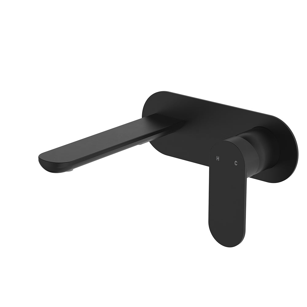 Fienza Empire Slim Basin/Bath Wall Mixer Set Oval Plate 160mm, Matte Black
