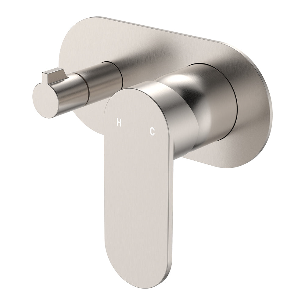 Fienza Empire Slim Wall Diverter Mixer Large Oval Plate Horizontal, Brushed Nickel