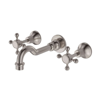 Fienza Lillian Basin/Bath Cross Taps Wall Set, Brushed Nickel
