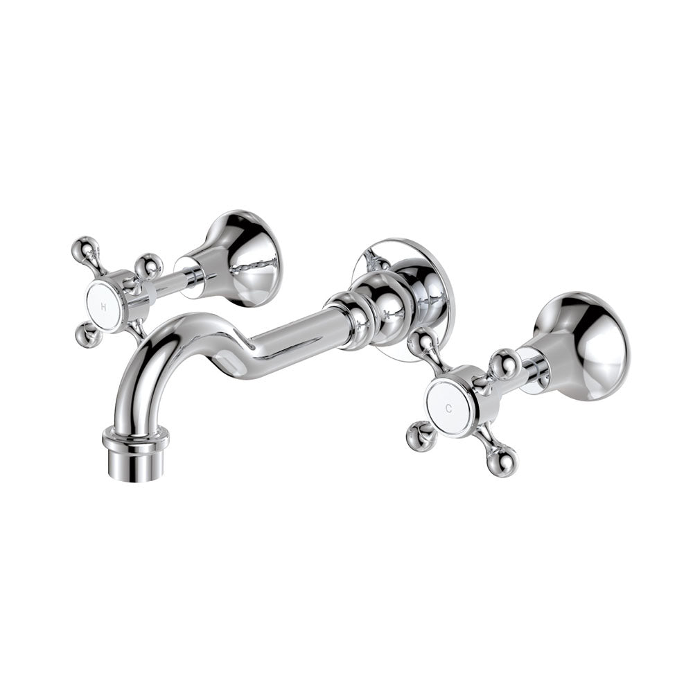 Fienza Lillian Basin/Bath Cross Taps Wall Set, Chrome