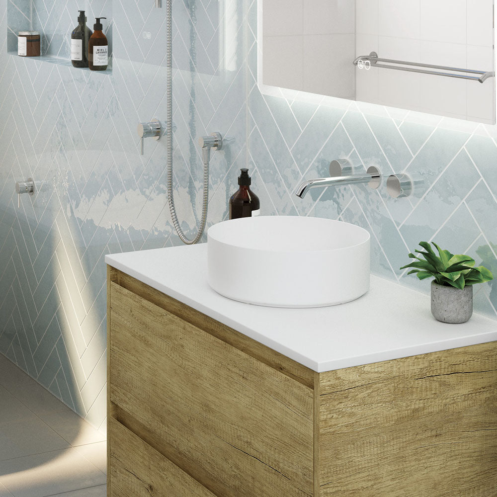 Fienza Kaya Round Taps Wall Basin/Bath 180mm Outlet Set, Chrome