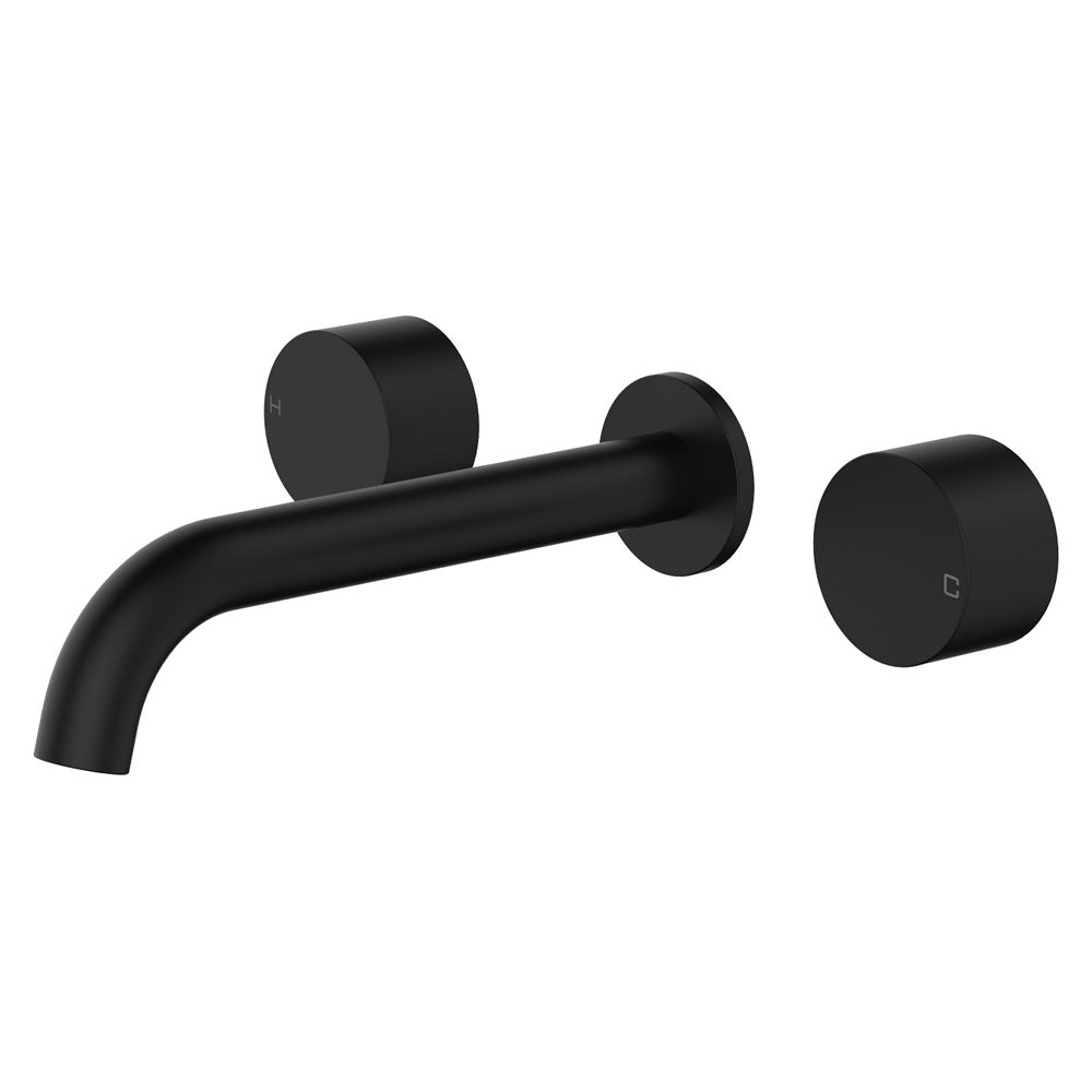 Fienza Kaya Round Taps Wall Basin/Bath 180mm Outlet Set, Matte Black