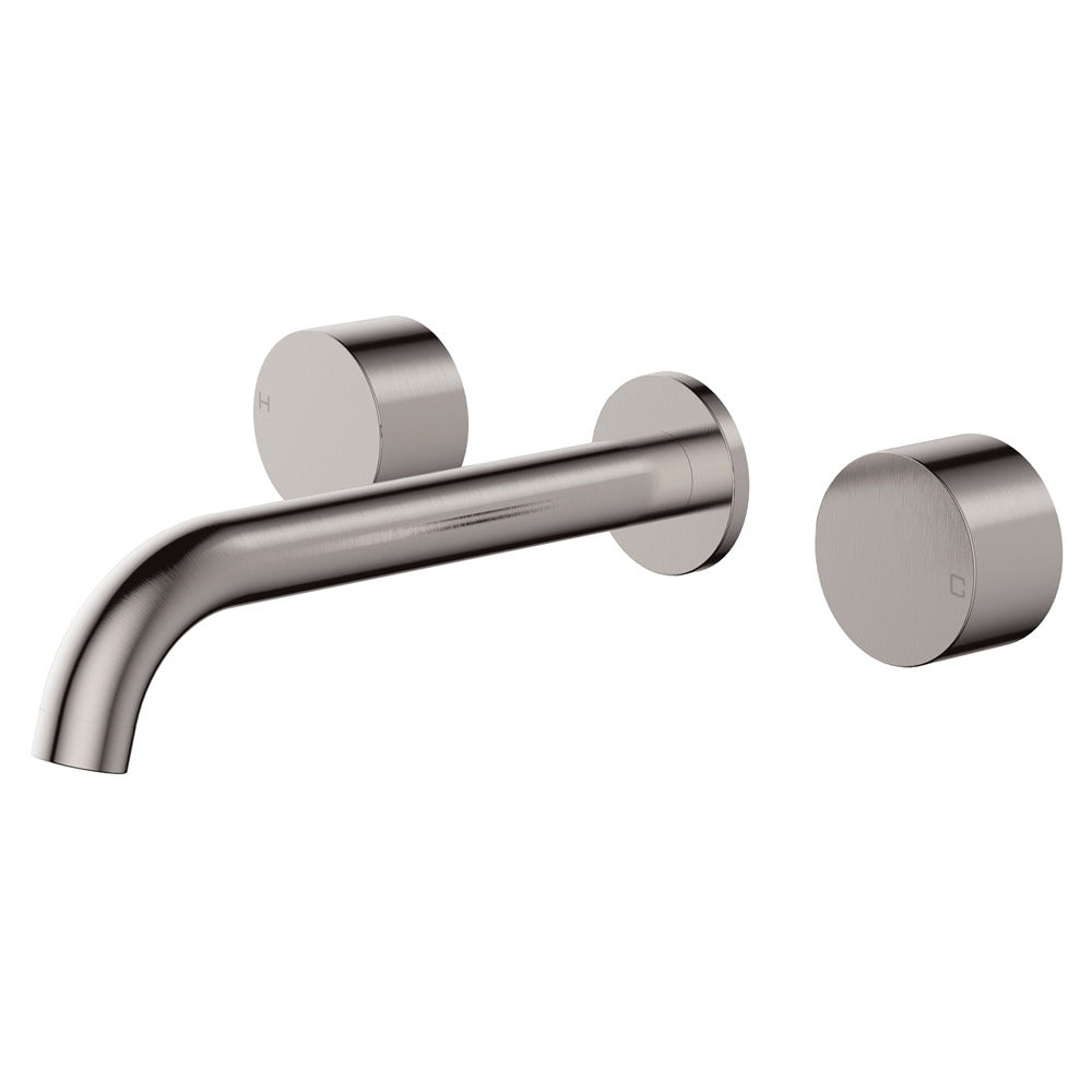 Fienza Kaya Round Taps Wall Basin/Bath 180mm Outlet Set, Brushed Nickel