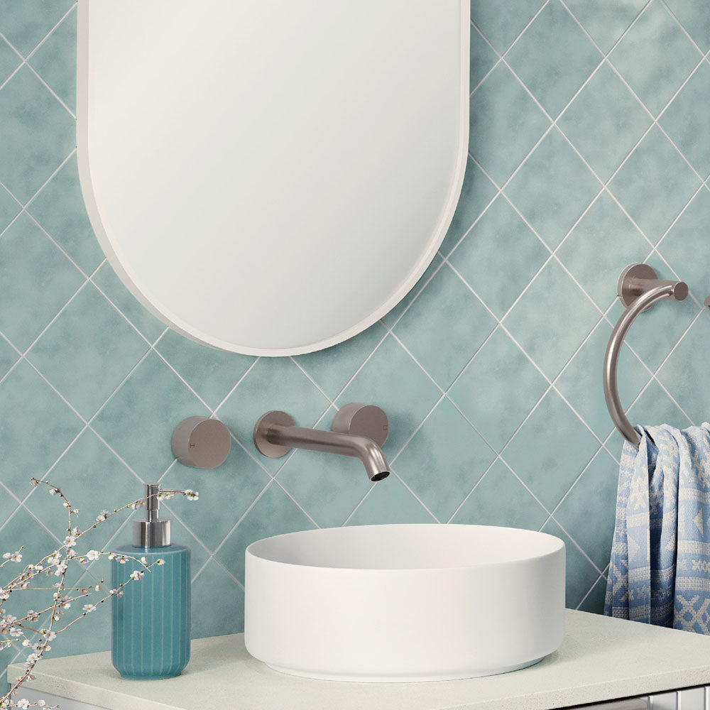 Fienza Kaya Round Taps Wall Basin/Bath 180mm Outlet Set, Brushed Nickel