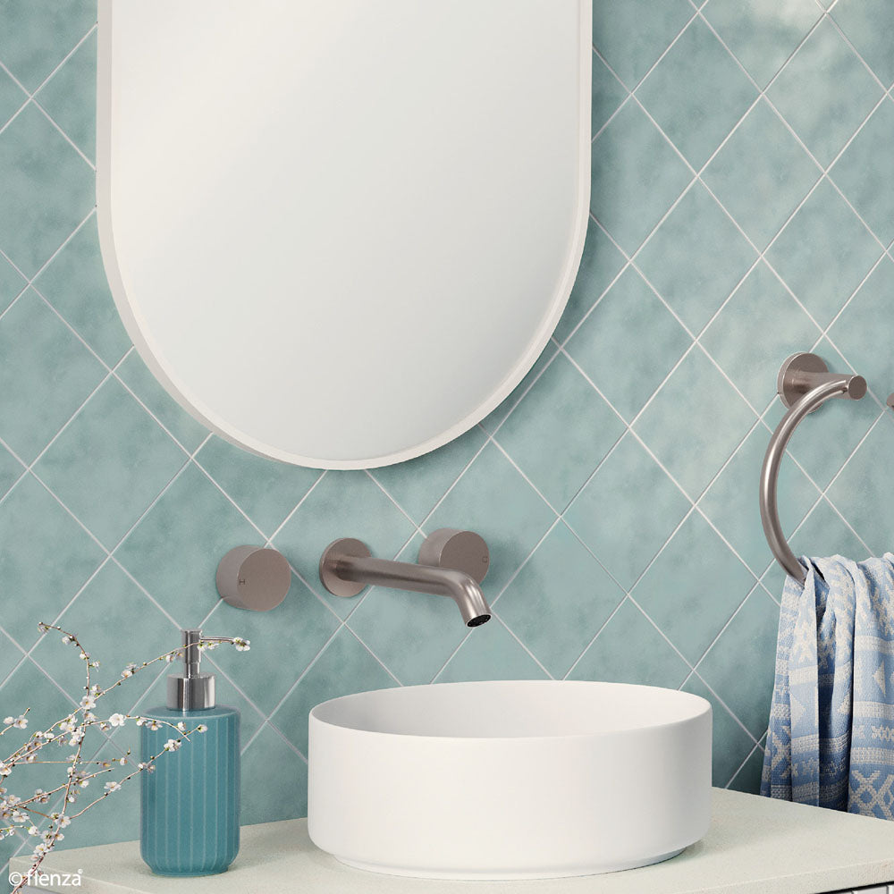 Fienza Kaya Round Taps Wall Basin/Bath 180mm Outlet Set, Brushed Nickel