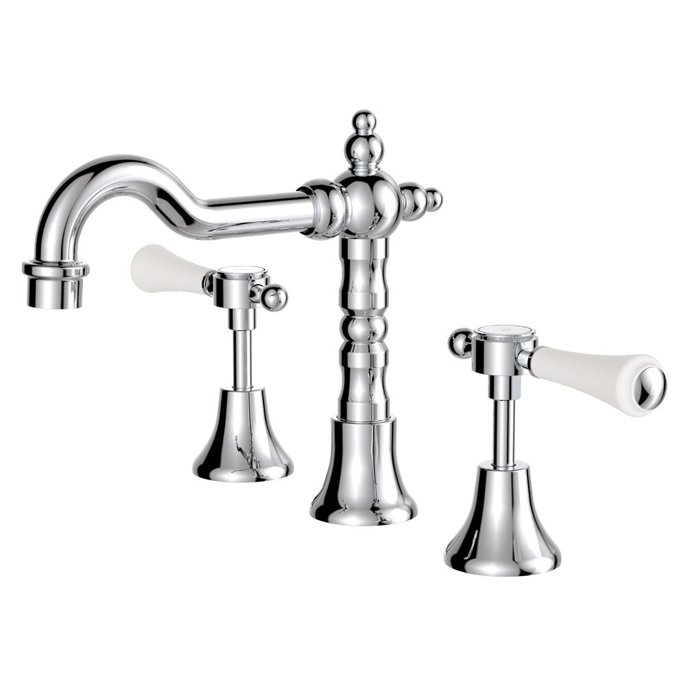 Fienza Lillian Lever Shepherd's Crook Basin Set, Chrome White Handle