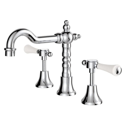 Fienza Lillian Lever Shepherd's Crook Basin Set, Chrome White Handle