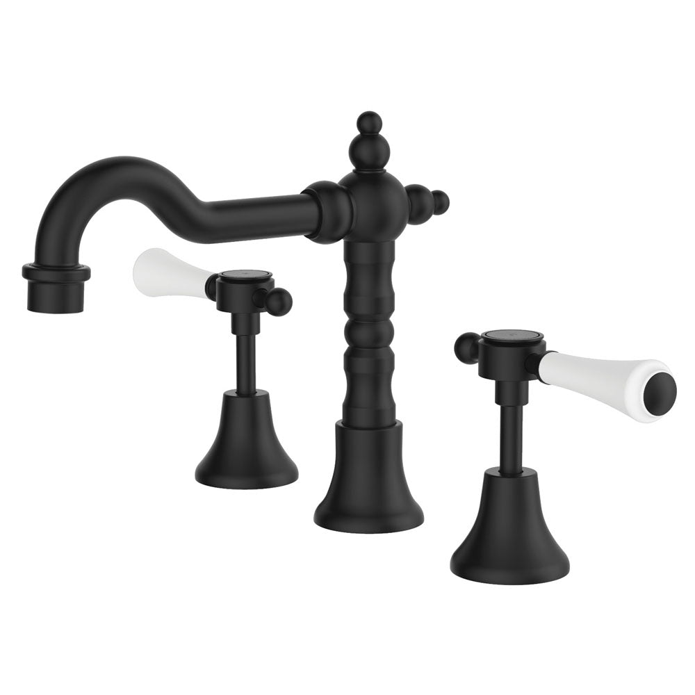 Fienza Lillian Lever Shepherd's Crook Basin Set, Matte Black White Handle