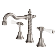 Fienza Lillian Lever Shepherd's Crook Basin Set, Brushed Nickel White Handle