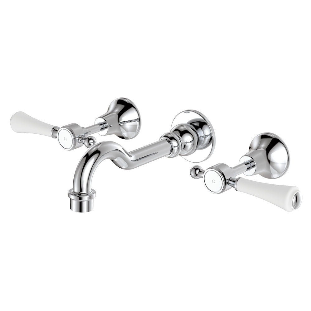 Fienza Lillian Lever Shepherd's Crook Bath Set, Chrome White Handle