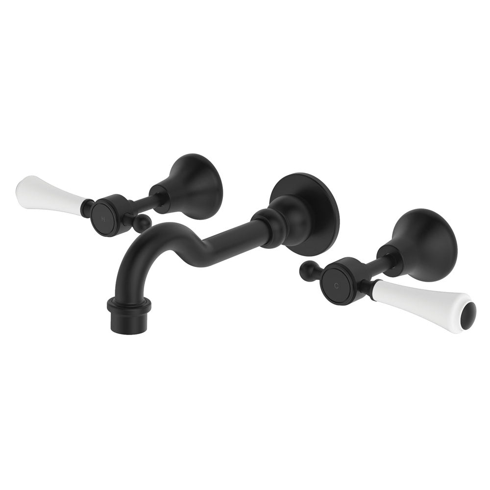 Fienza Lillian Lever Shepherd's Crook Bath Set, Matte Black White Handle