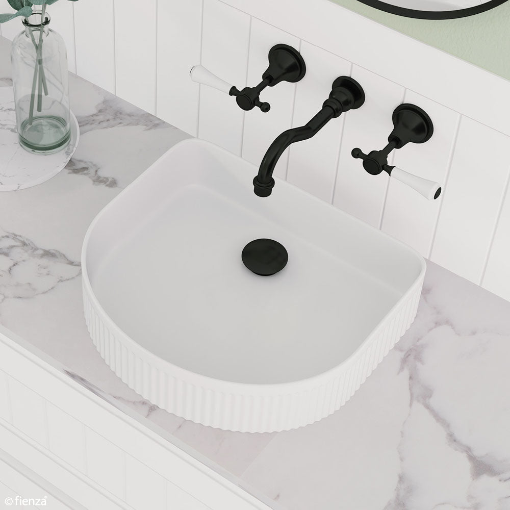 Fienza Lillian Lever Shepherd's Crook Bath Set, Matte Black White Handle