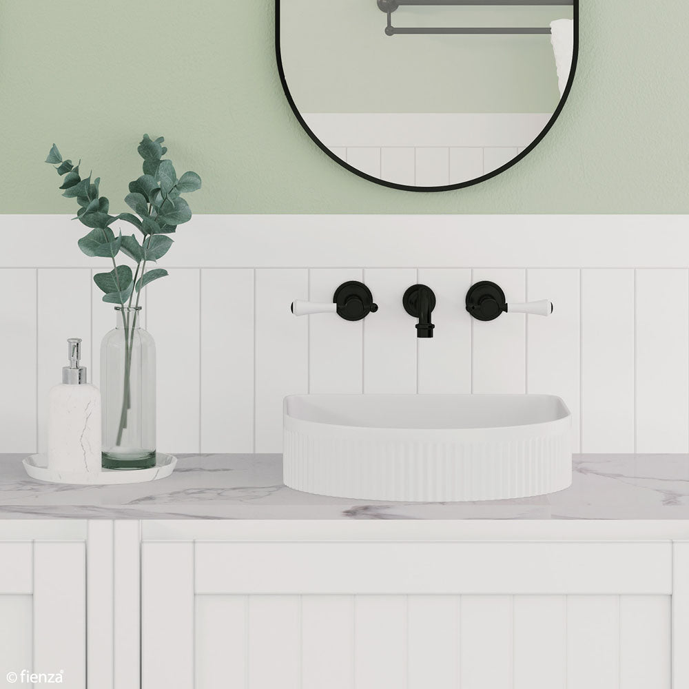 Fienza Lillian Lever Shepherd's Crook Bath Set, Matte Black White Handle
