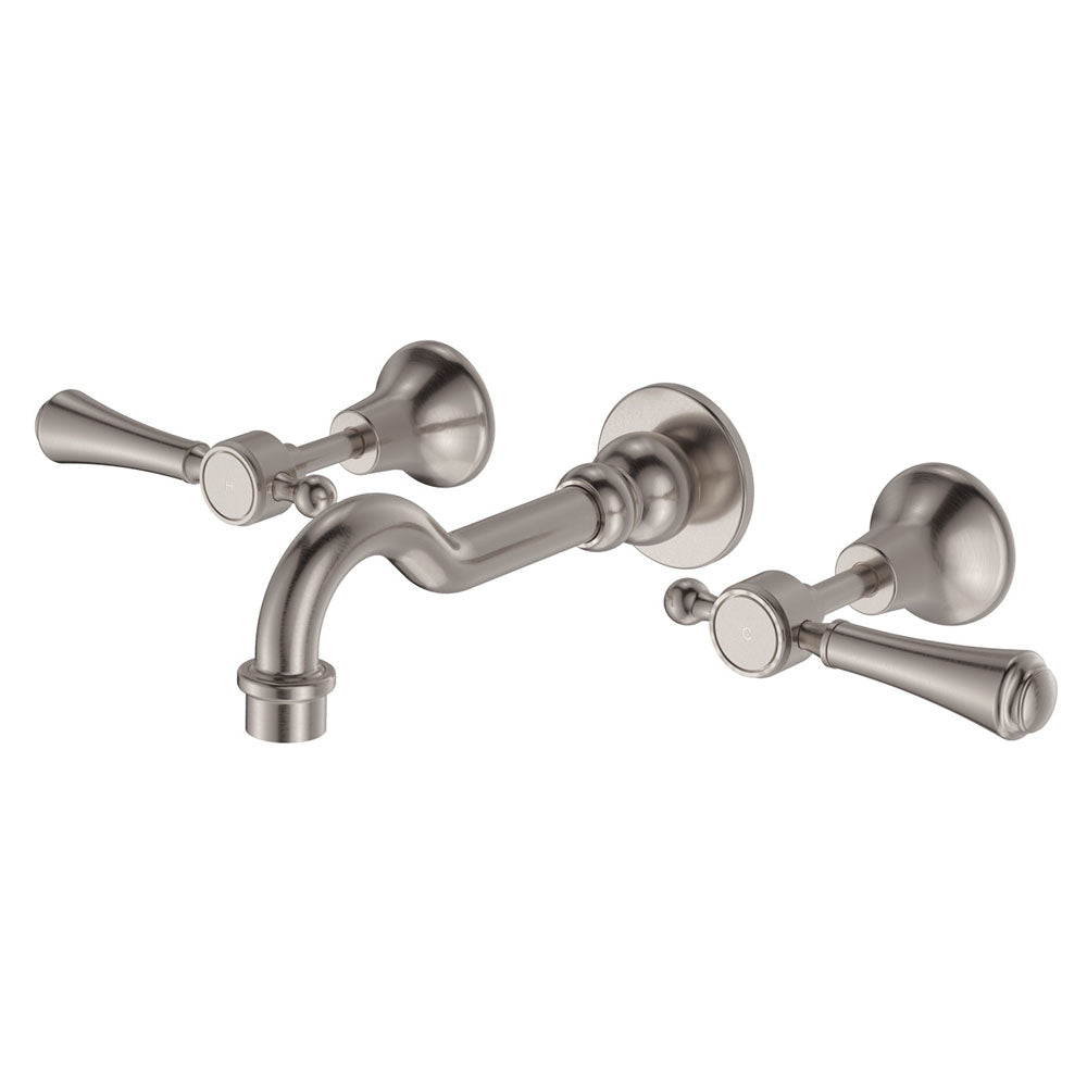 Fienza Lillian Lever Wall Basin/Bath Set, Brushed Nickel