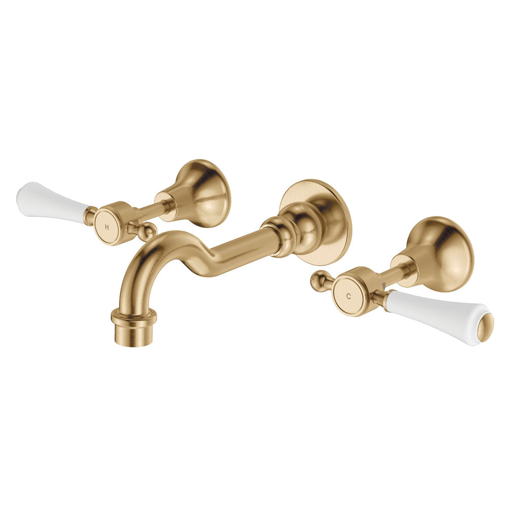 Fienza Lillian Lever Shepherd's Crook Bath Set, Urban Brass White Handle