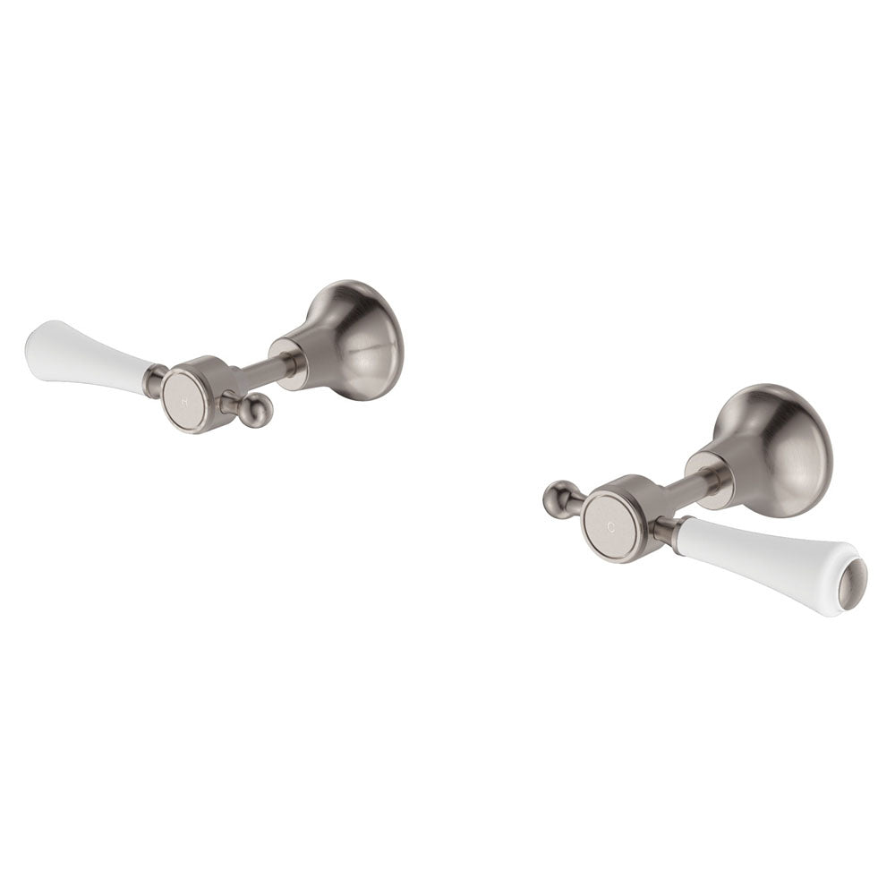 Fienza Lillian Lever Wall Top Assembly, Brushed Nickel White Handle