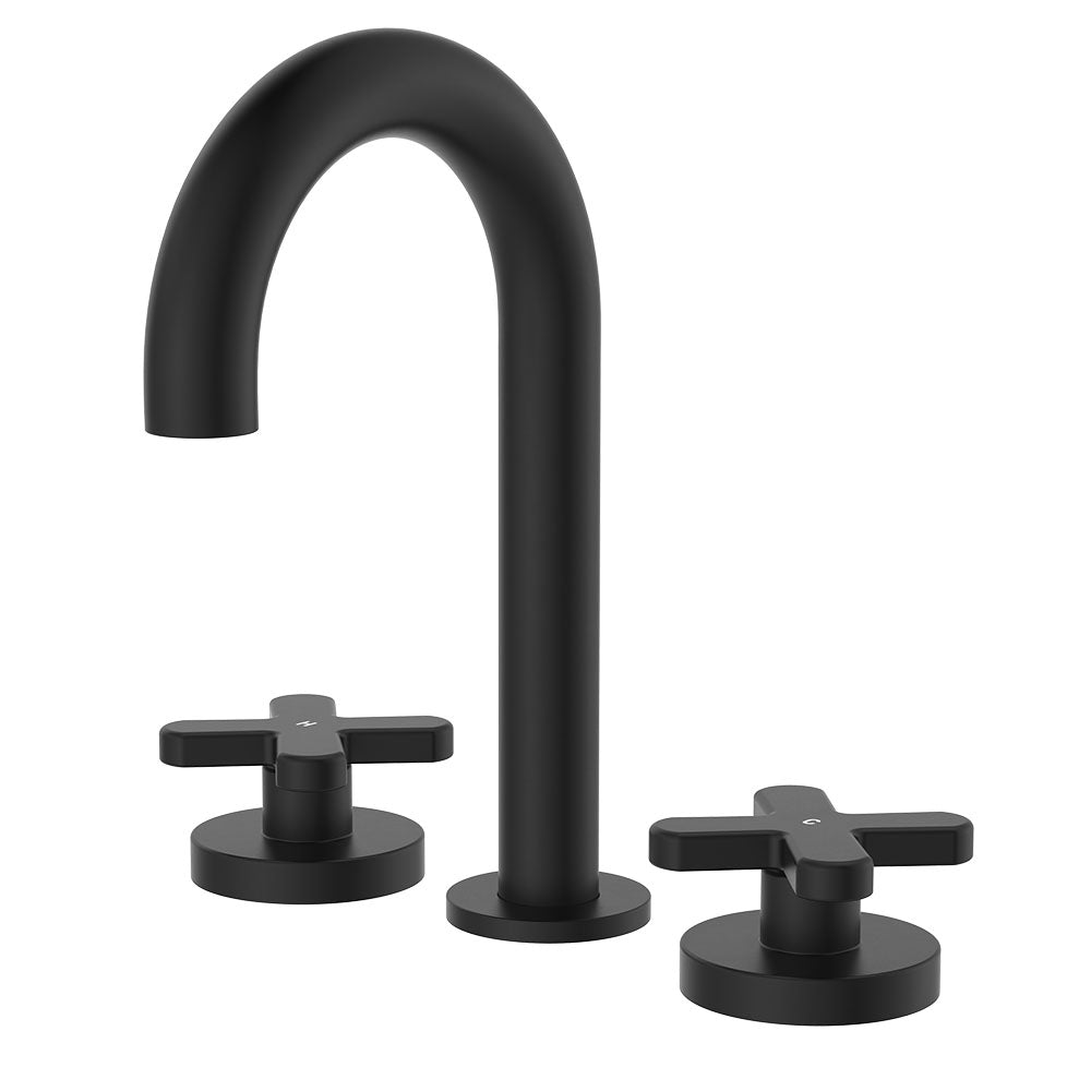 Fienza Kaya Cross Taps Round Hob Set, Matte Black
