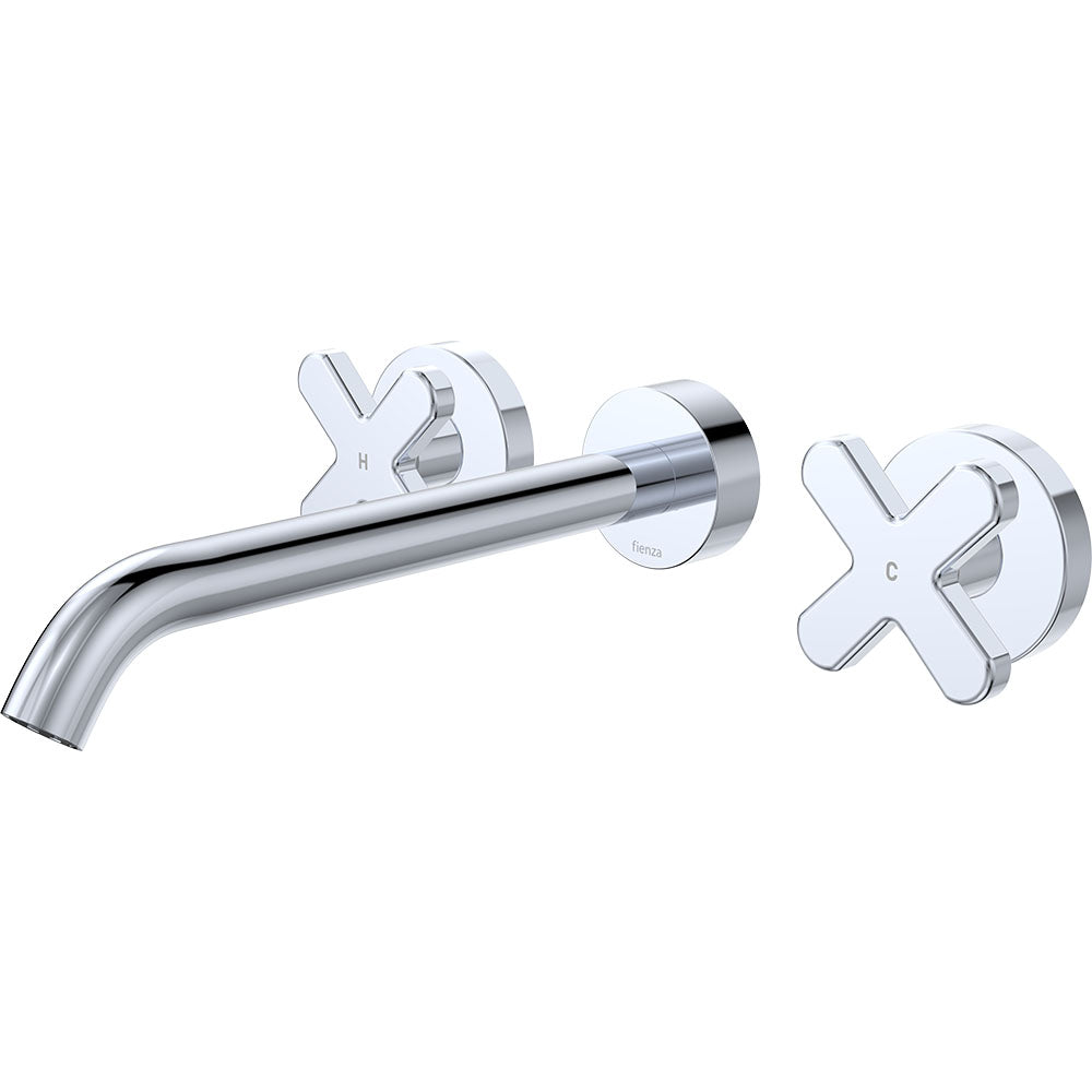 Fienza Kaya Cross Taps Wall Basin/Bath 220mm Outlet Set, Chrome