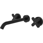 Fienza Kaya Cross Taps Wall Basin/Bath 220mm Outlet Set, Matte Black