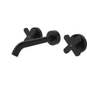 Fienza Kaya Cross Taps Wall Basin/Bath 180mm Outlet Set, Matte Black