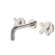 Fienza Kaya Cross Taps Wall Basin/Bath 130mm Outlet Set, Brushed Nickel