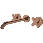 Fienza Kaya Cross Taps Wall Basin/Bath 220mm Outlet Set, Brushed Copper