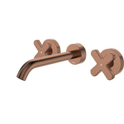 Fienza Kaya Cross Taps Wall Basin/Bath 180mm Outlet Set, Brushed Copper
