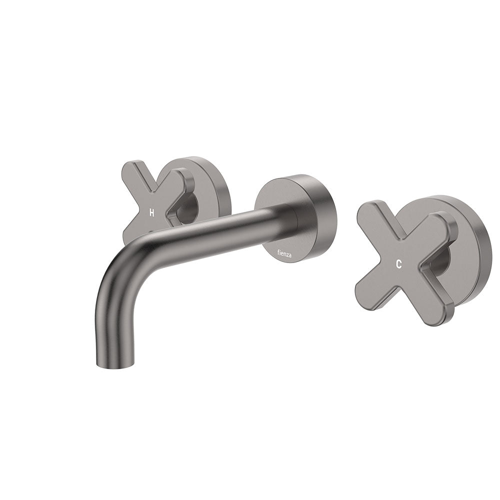 Fienza Kaya Cross Taps Wall Basin/Bath 130mm Outlet Set, Gun Metal