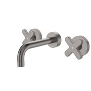 Fienza Kaya Cross Taps Wall Basin/Bath 130mm Outlet Set, Gun Metal