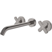 Fienza Kaya Cross Taps Wall Basin/Bath 220mm Outlet Set, Gun Metal