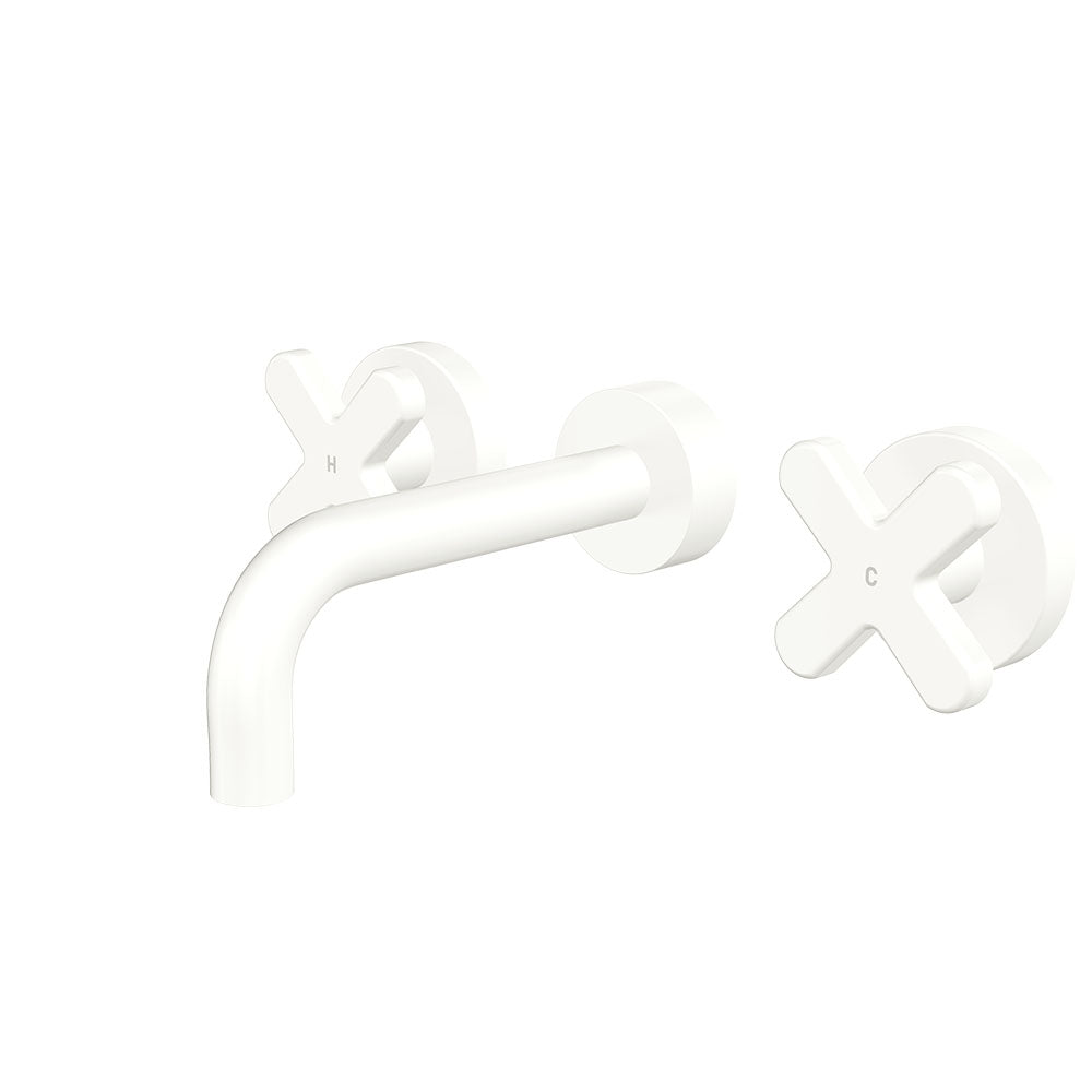Fienza Kaya Cross Taps Wall Basin/Bath 130mm Outlet Set, Matte White