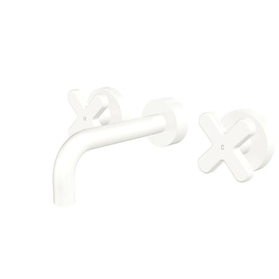 Fienza Kaya Cross Taps Wall Basin/Bath 130mm Outlet Set, Matte White