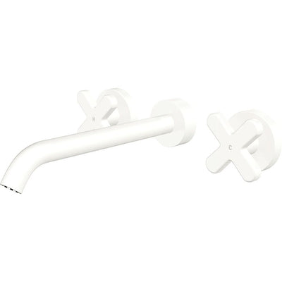 Fienza Kaya Cross Taps Wall Basin/Bath 220mm Outlet Set, Matte White