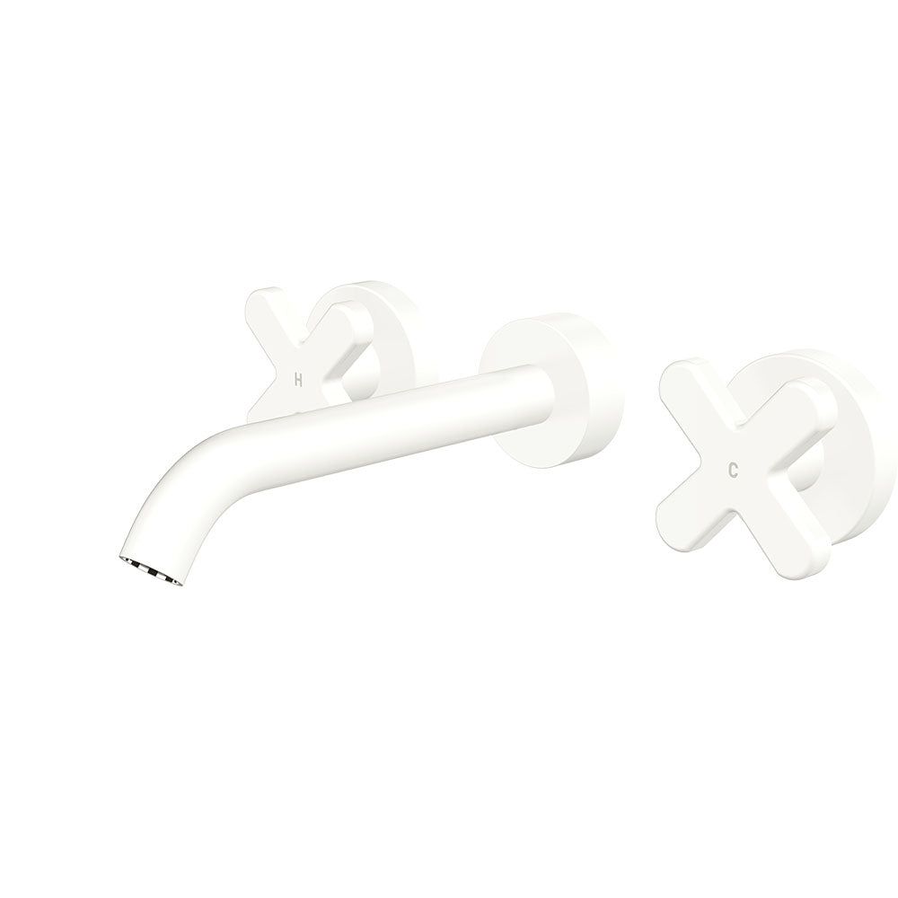 Fienza Kaya Cross Taps Wall Basin/Bath 180mm Outlet Set, Matte White