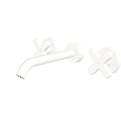 Fienza Kaya Cross Taps Wall Basin/Bath 180mm Outlet Set, Matte White