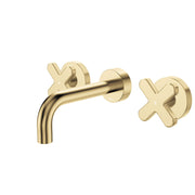 Fienza Kaya Cross Taps Wall Basin/Bath 130mm Outlet Set, Urban Brass
