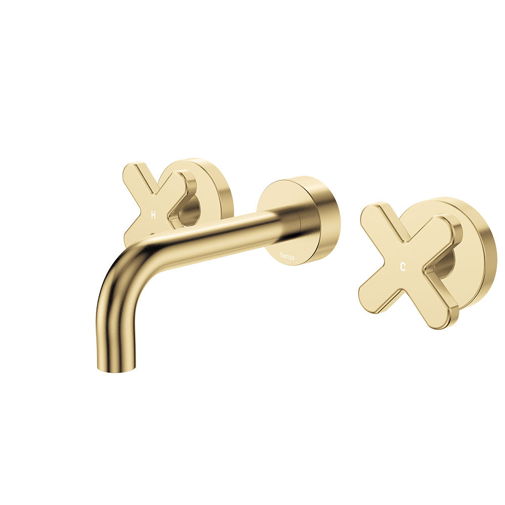 Fienza Kaya Cross Taps Wall Basin/Bath 130mm Outlet Set, Urban Brass