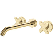 Fienza Kaya Cross Taps Wall Basin/Bath 220mm Outlet Set, Urban Brass