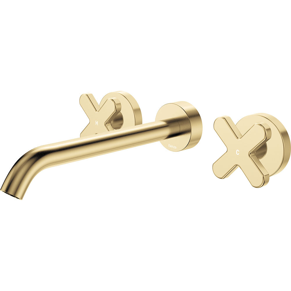 Fienza Kaya Cross Taps Wall Basin/Bath 220mm Outlet Set, Urban Brass