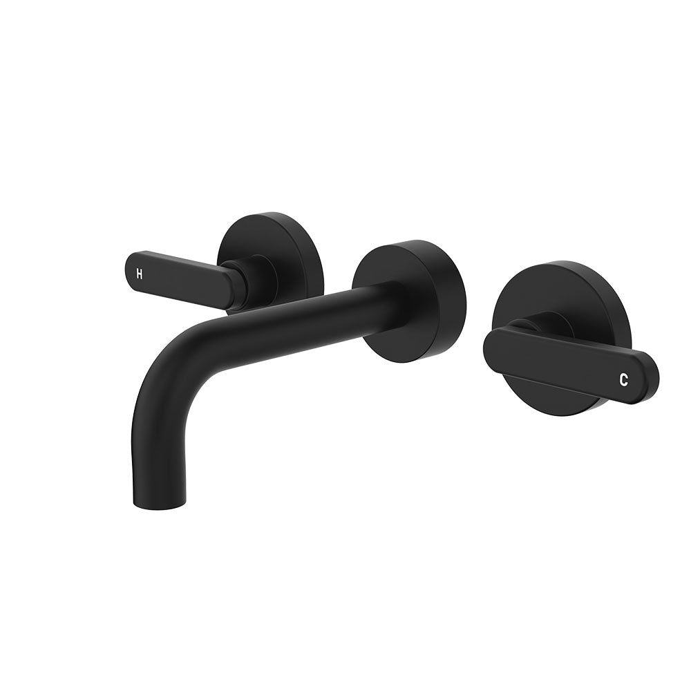 Fienza Kaya Lever Taps Wall Basin/Bath 130mm Outlet Set, Matte Black