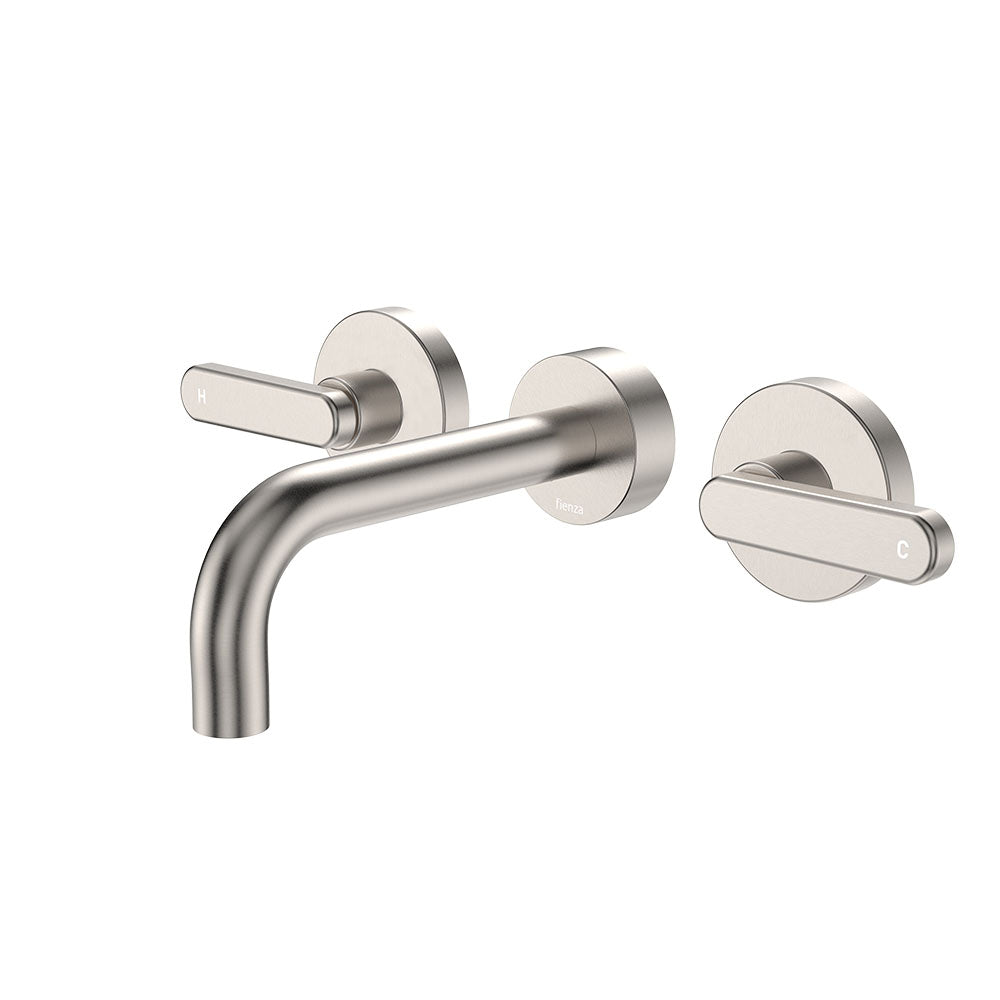 Fienza Kaya Lever Taps Wall Basin/Bath 130mm Outlet Set, Brushed Nickel