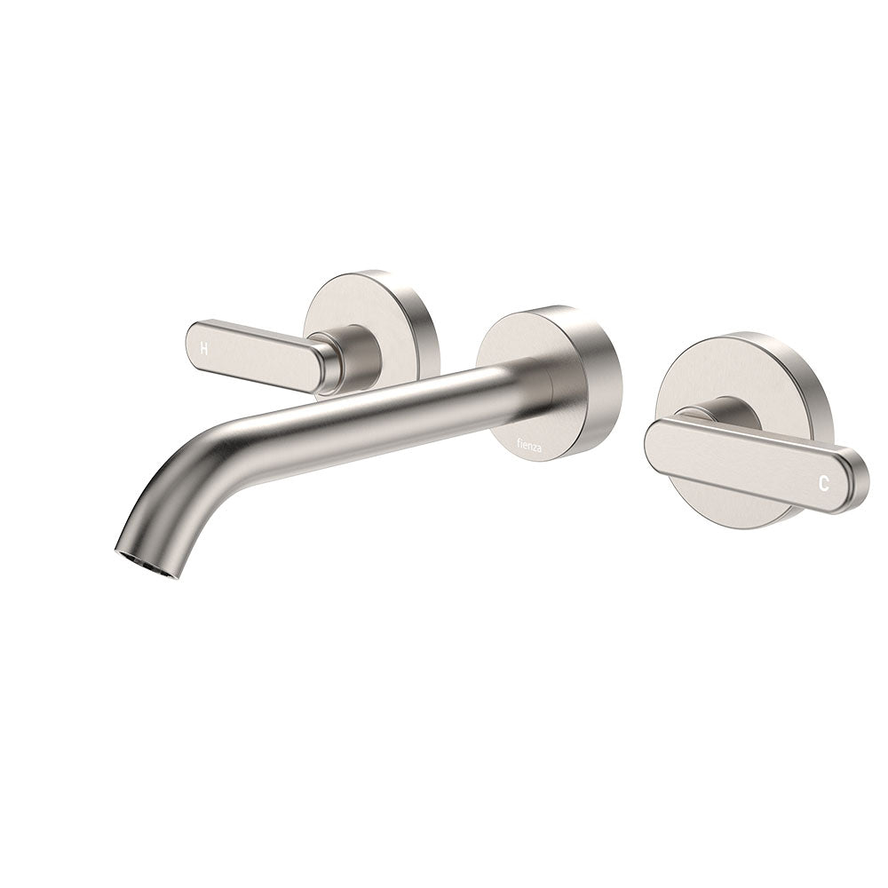 Fienza Kaya Lever Taps Wall Basin/Bath 180mm Outlet Set, Brushed Nickel