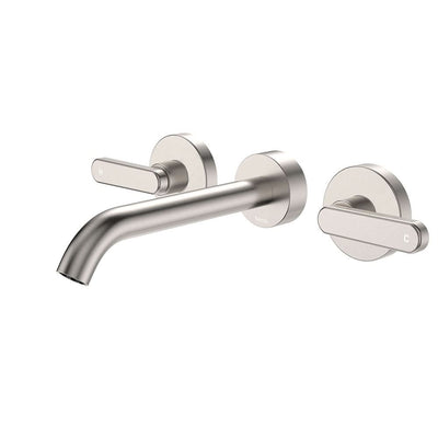 Fienza Kaya Lever Taps Wall Basin/Bath 180mm Outlet Set, Brushed Nickel
