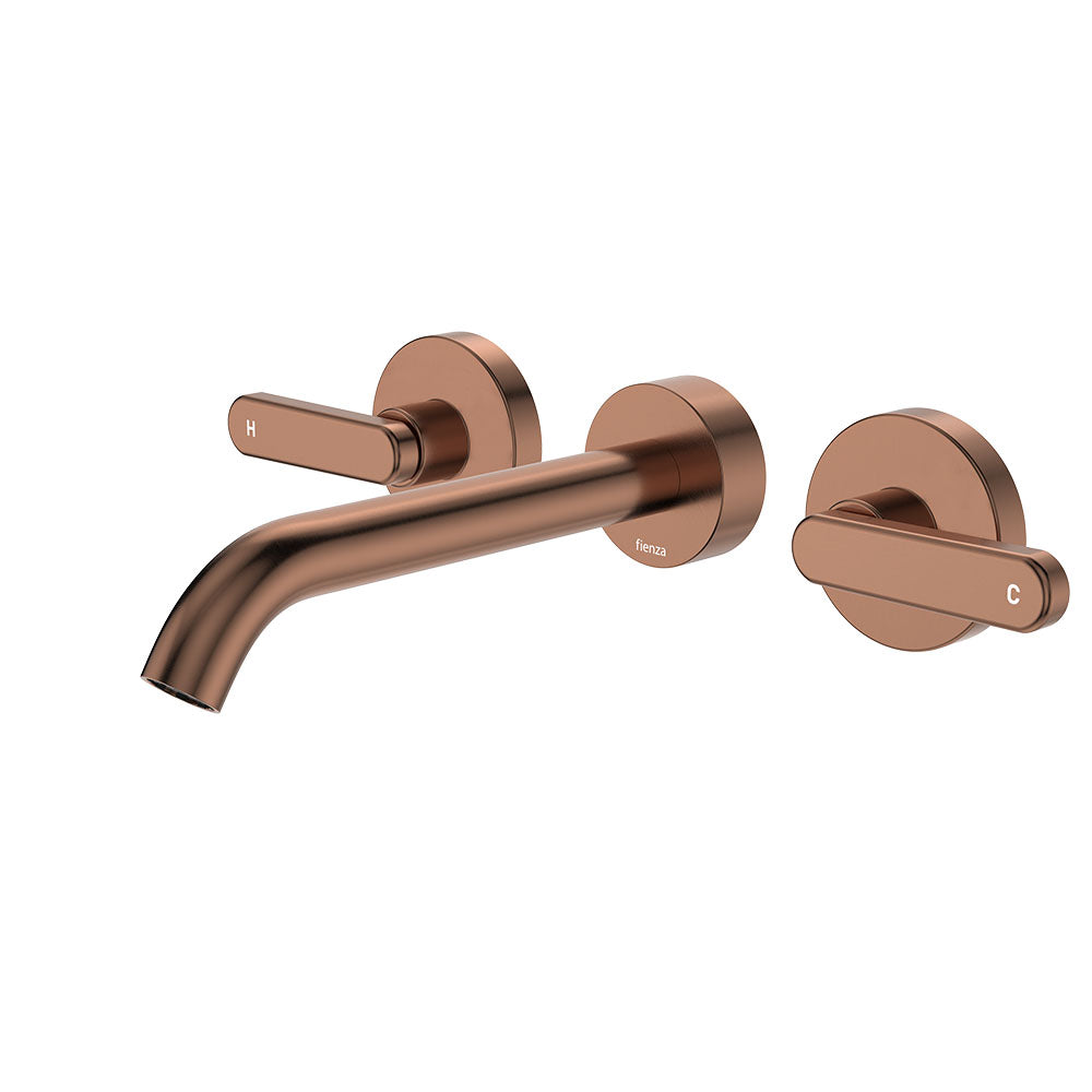 Fienza Kaya Lever Taps Wall Basin/Bath 180mm Outlet Set, Brushed Copper
