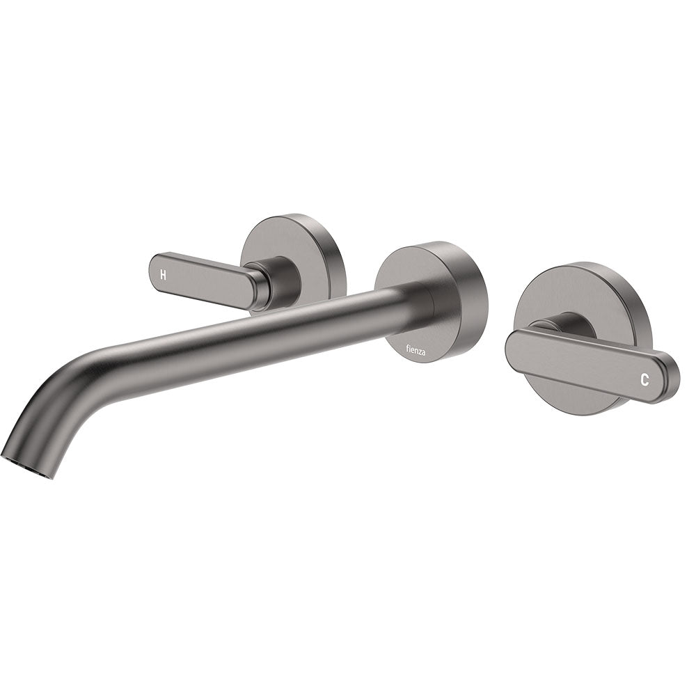 Fienza Kaya Lever Taps Wall Basin/Bath 220mm Outlet Set, Gun Metal