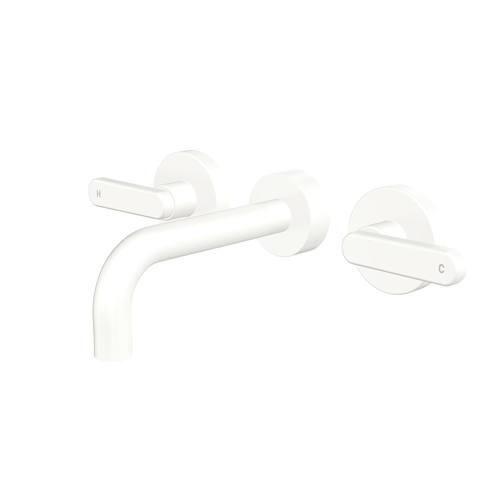 Fienza Kaya Lever Taps Wall Basin/Bath 130mm Outlet Set, Matte White