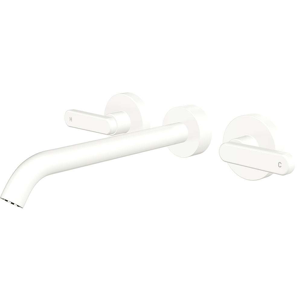 Fienza Kaya Lever Taps Wall Basin/Bath 220mm Outlet Set, Matte White