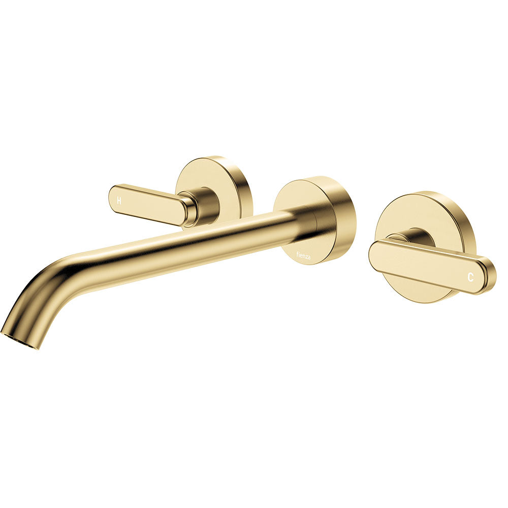 Fienza Kaya Lever Taps Wall Basin/Bath 220mm Outlet Set, Urban Brass